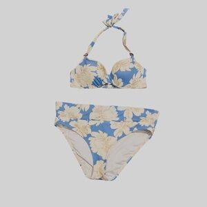 Victoria's Secret Blue and Cream Floral Bikini